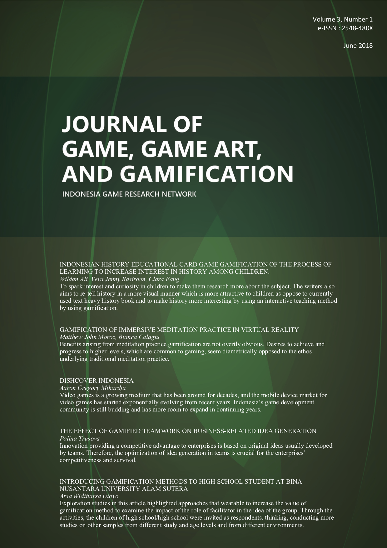 Journal of Games, Game Art, and Gamification (JGGAG)