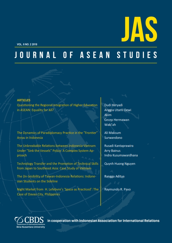 					View Vol. 6 No. 2 (2018): Journal of ASEAN Studies
				