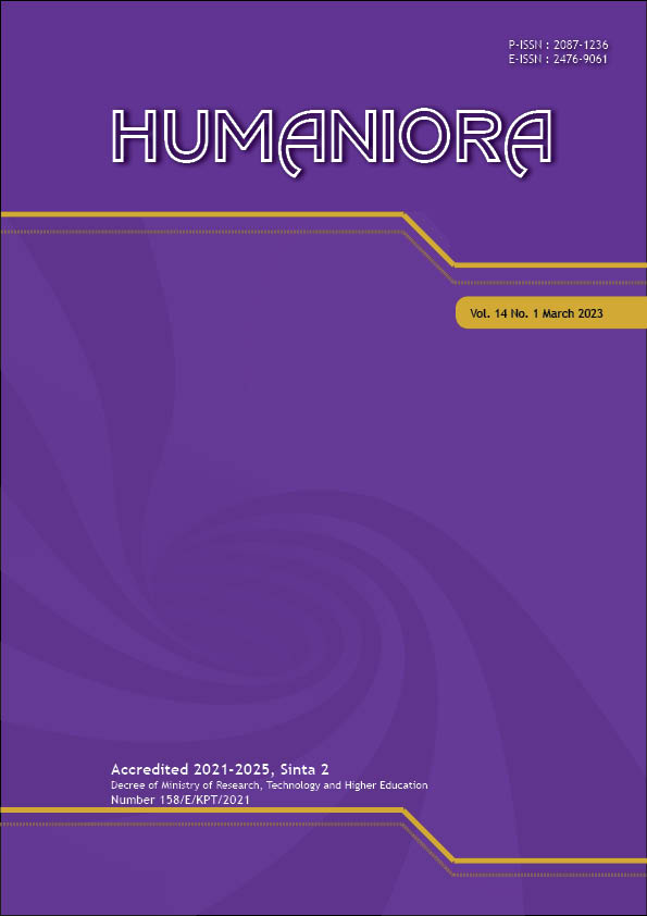 					View Vol. 14 No. 1 (2023): Humaniora (In Press)
				