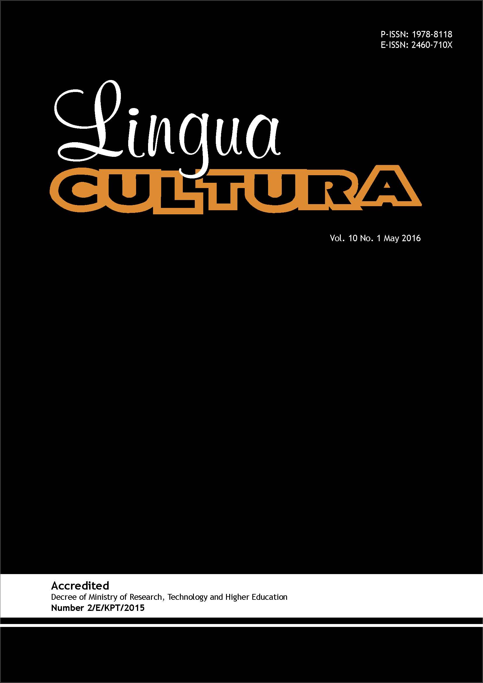 					View Vol. 10 No. 1 (2016): Lingua Cultura Vol. 10 No. 1
				