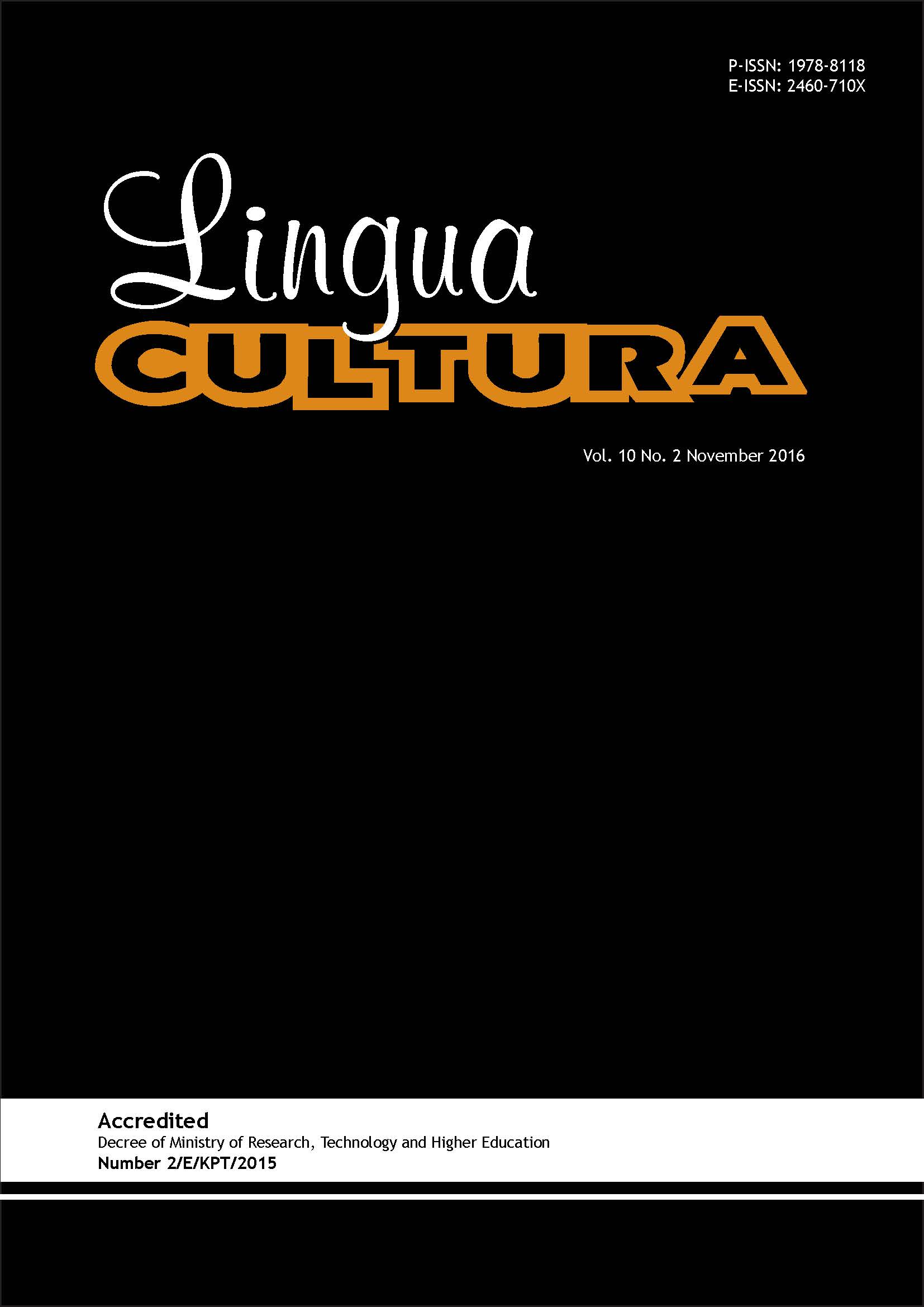 					View Vol. 10 No. 2 (2016): Lingua Cultura Vol. 10 No. 2
				