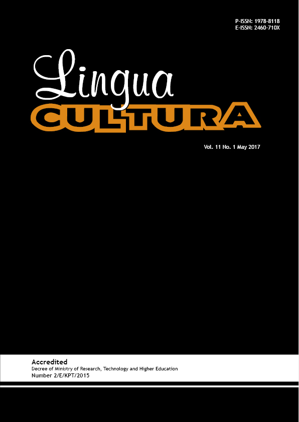 					View Vol. 11 No. 1 (2017): Lingua Cultura Vol. 11 No. 1
				