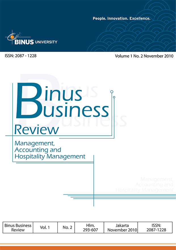 					View Vol. 1 No. 2 (2010): Binus Business Review
				