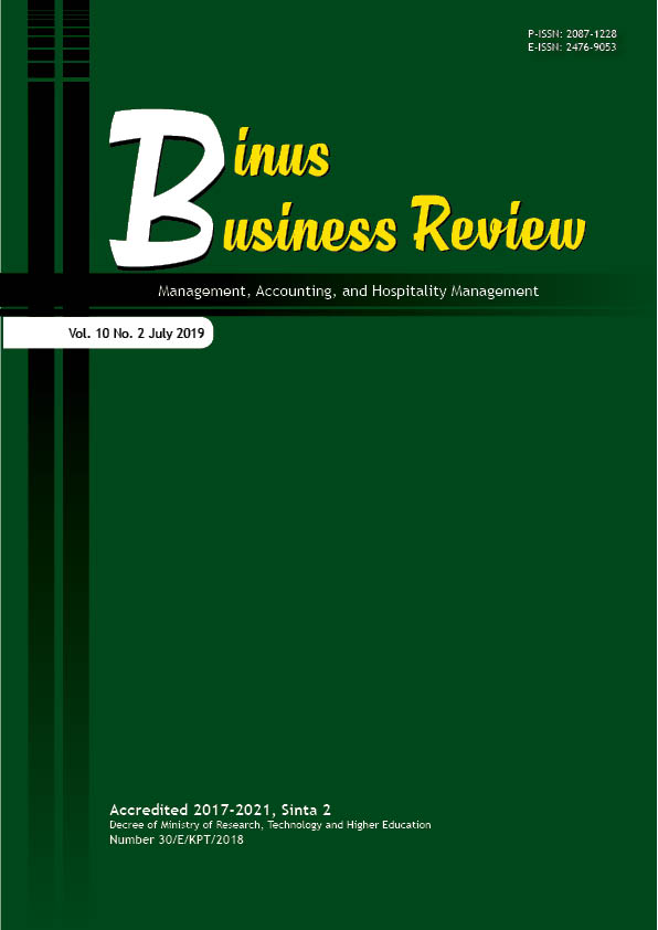 					View Vol. 10 No. 2 (2019): Binus Business Review
				
